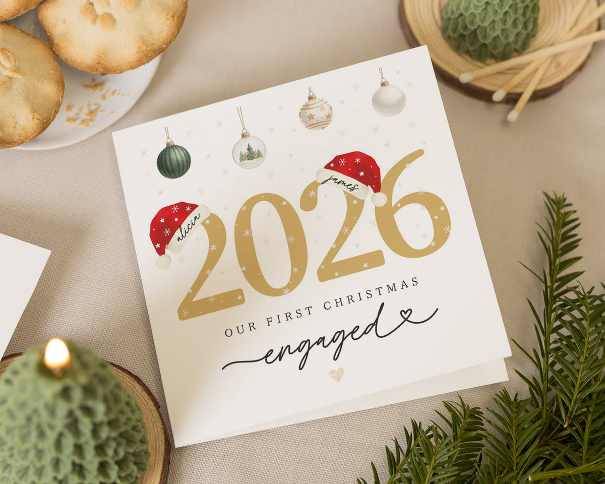 First Christmas Engaged Card, Our First Christmas Engaged Card, Personalised Engagement Christmas Card, 2026 Christmas Card for Couple