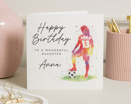 Birthday Card for Daughter, Personalised Football Birthday Card, Birthday Card for Girl, Custom Name Card, 13th Birthday Card