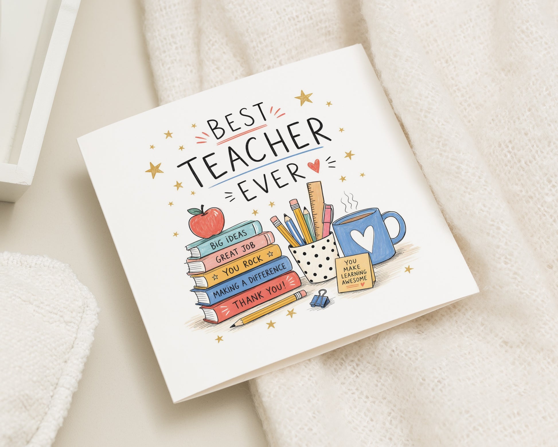 Teacher Thank You Card, Best Teacher Ever Card, Thank You Teacher Card, Teacher Appreciation Card, End of Term Card, School Card