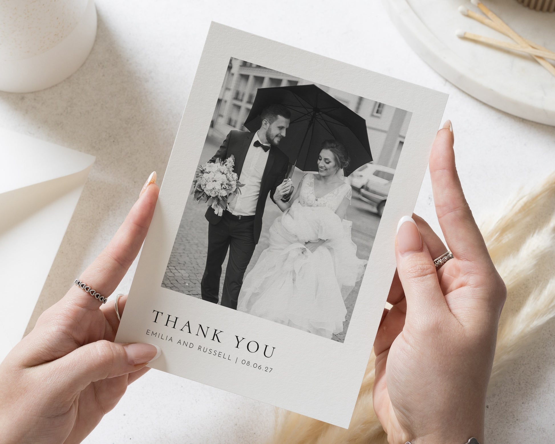 Personalised Wedding Thank You Cards, Photo Wedding Thank You Cards, Simple Minimal Thank You Card, Flat or Folded Wedding Card