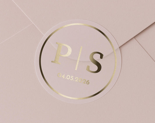 Personalised Wedding Sticker, Gold Foil Initials Sticker, Custom Date Envelope Seal, Wedding Envelope Sticker, Monogram Wedding Sticker