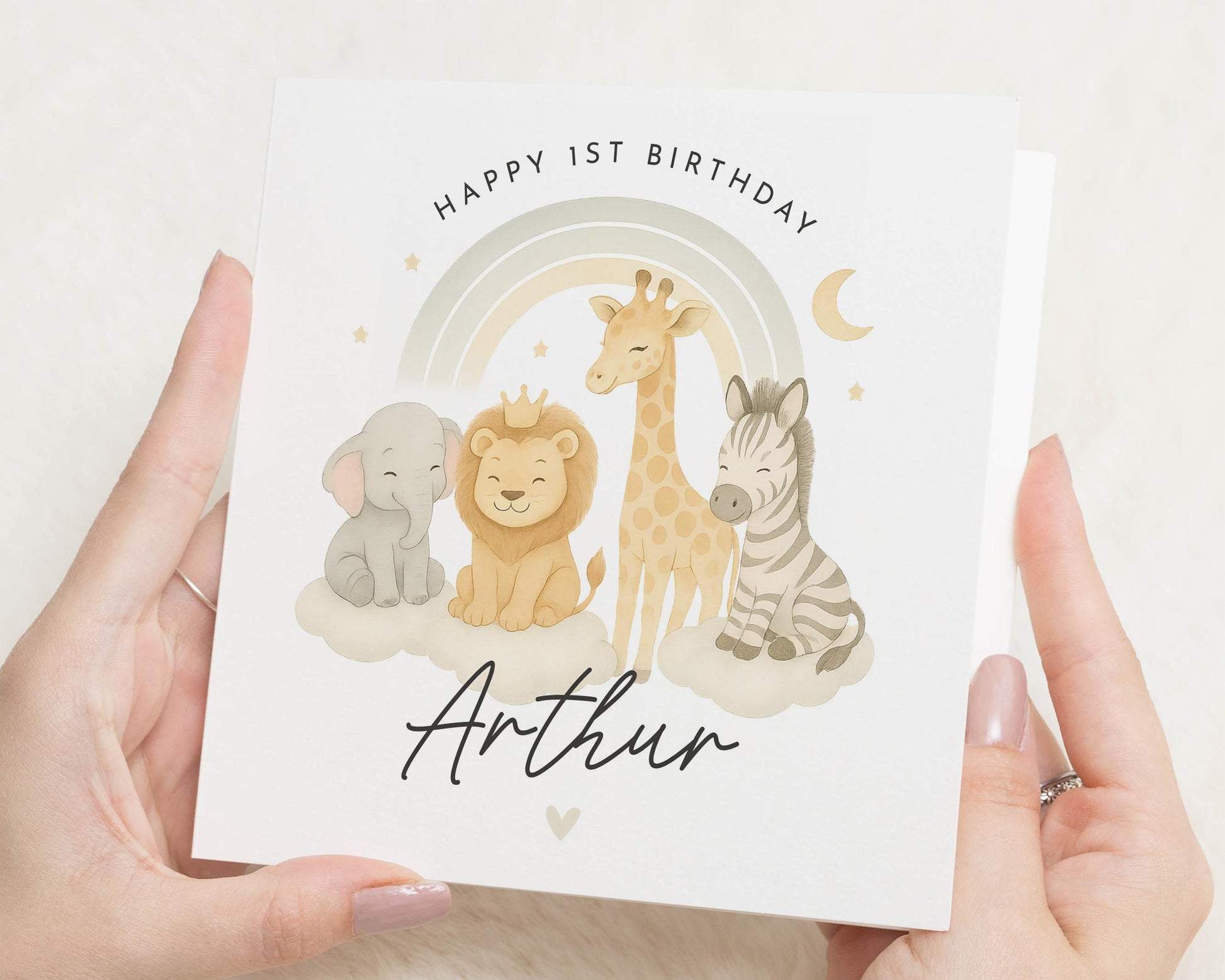 1st Birthday Card for Boy, Personalised Safari Birthday Card, Animal Birthday Card, Birthday Card for Son, Cute First Birthday Card