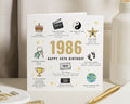 40th Birthday Card, 1986 Birthday Card, Born in 1986 Card, Milestone Birthday Card for Him or Her, Personalised Year Facts Card