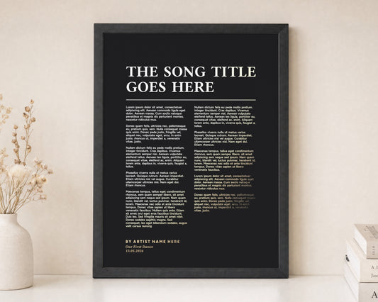 Personalised Gold Foil Song Lyrics Print, Black Wall Art, First Dance Wedding Gift, Anniversary Gift for Couple