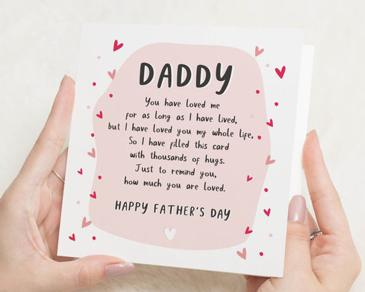 Fathers Day Card for Daddy, Fathers Day Card from Child, Hug Poem Card, Cute Fathers Day Card, Poem Card for Dad, Daddy Card