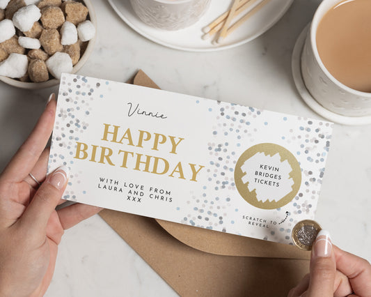 Personalised Birthday Gift Voucher, Scratch To Reveal, Concert Tickets, Custom Birthday Card