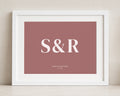 Personalised Couple Initials Print, Pink Wall Art, Anniversary Gift, Wedding Gift, Custom Names Date Print, White Framed Print