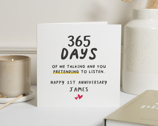Anniversary Card for Him, Funny Anniversary Card, 1st Anniversary Card, Personalised Anniversary Card, Card for Husband, Boyfriend, Partner