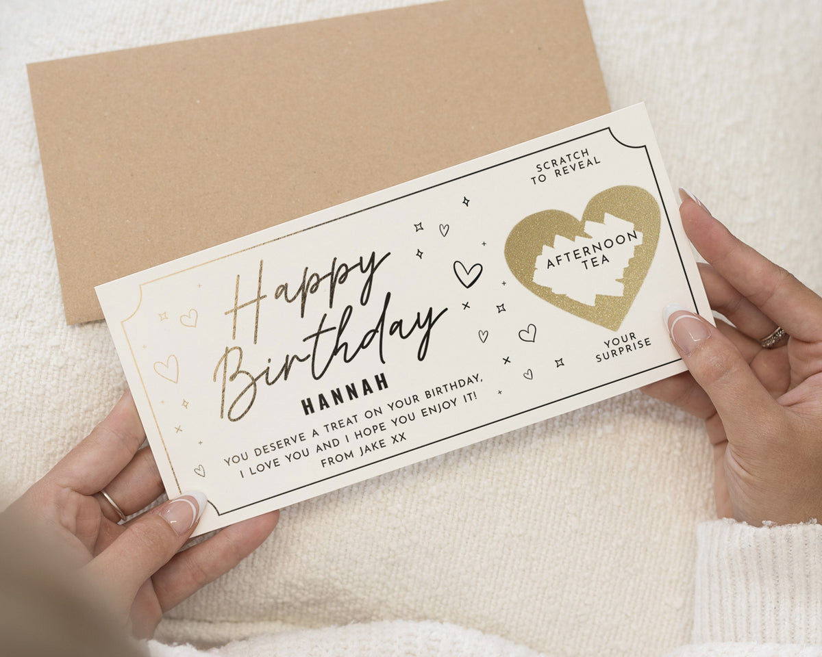 Birthday Scratch Off Gift Voucher, Afternoon Tea Gift Voucher for Her, Personalised Gift Experience, Scratch to Reveal Card