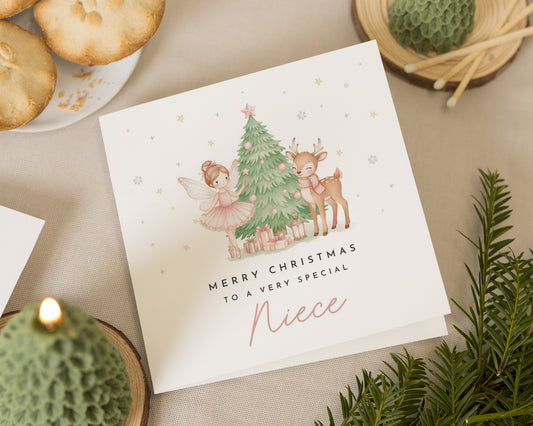 Christmas Card for Niece, Niece Christmas Card, Cute Christmas Card for Girls, Fairy Christmas Card, Reindeer Christmas Card
