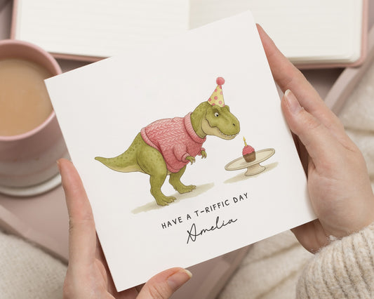 Dinosaur Birthday Card, Birthday Card for Kids, Personalised Birthday Card, Cute Birthday Card for Girl, T Rex Birthday Card