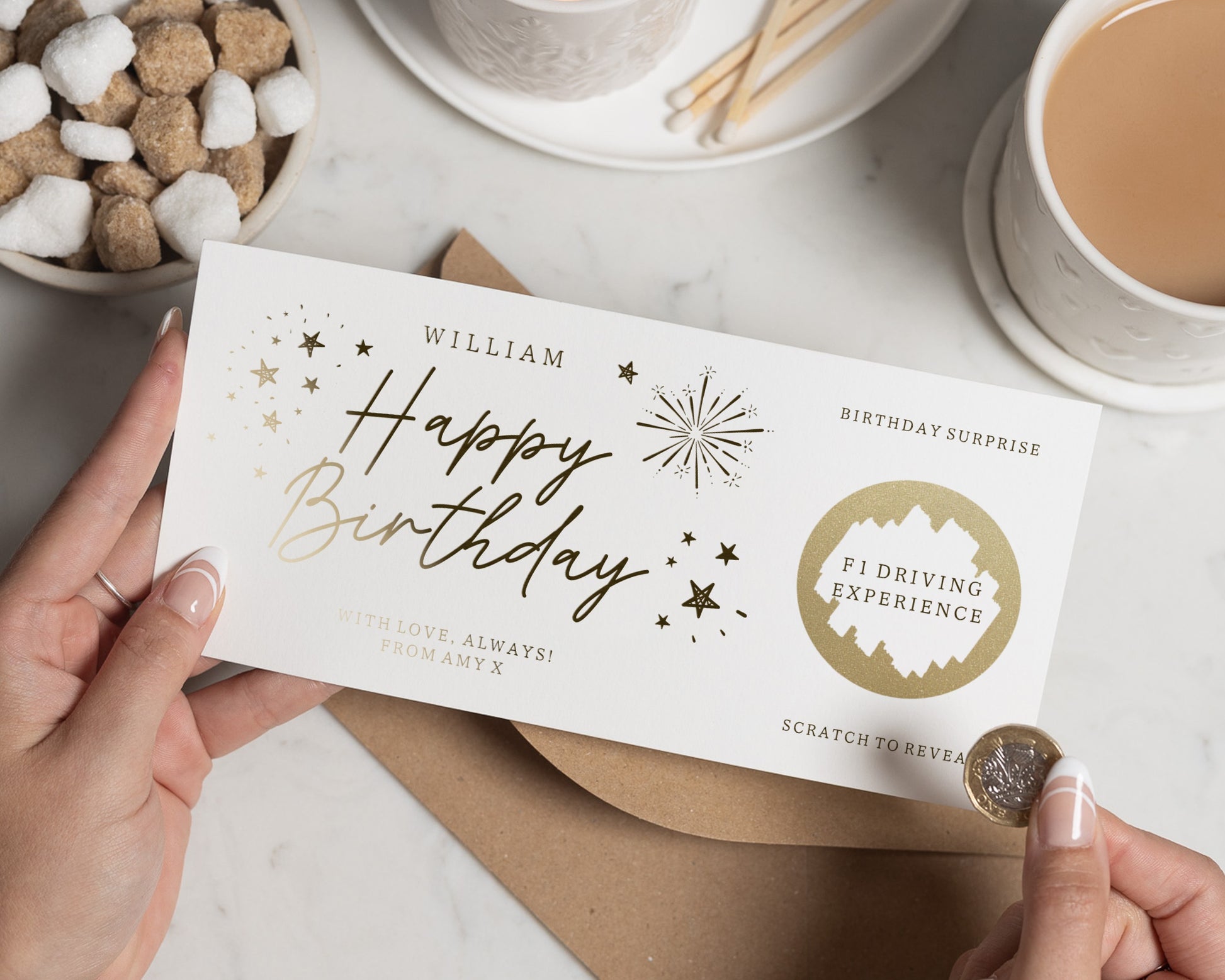 Personalised Birthday Gift Voucher, Scratch To Reveal, Birthday Surprise, Custom Experience Voucher, Gold Foil Gift Card