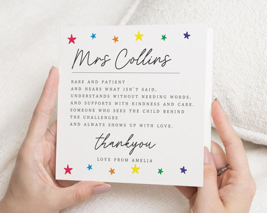 SEN Teacher Thank You Card, Autism Thank You Card, Personalised Teacher Card, Rainbow Stars, End of Term Card, Card from Autistic Child