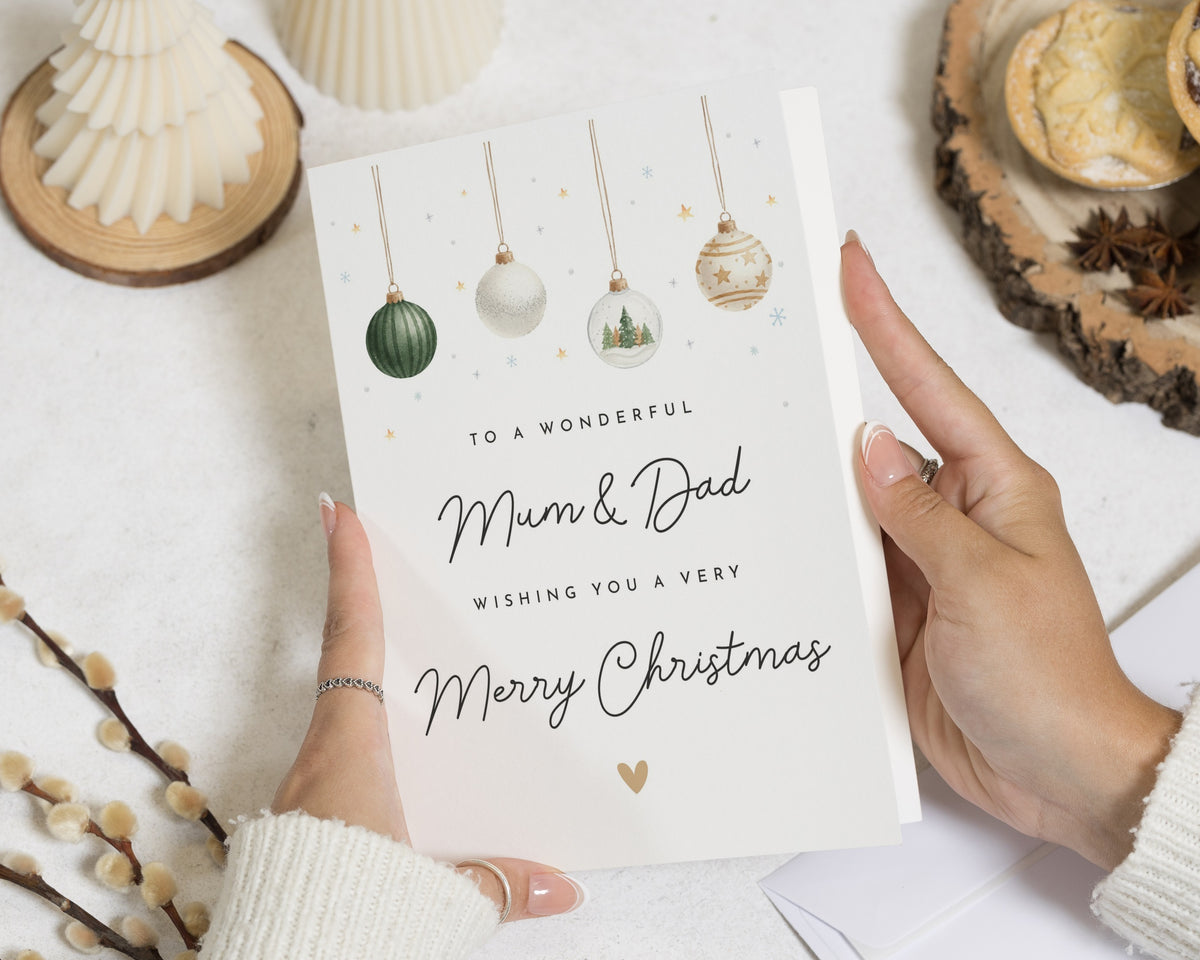 Christmas Card for Mum and Dad, Mum and Dad Christmas Card, Parents Christmas Cards, Merry Christmas Card, Bauble Christmas Card