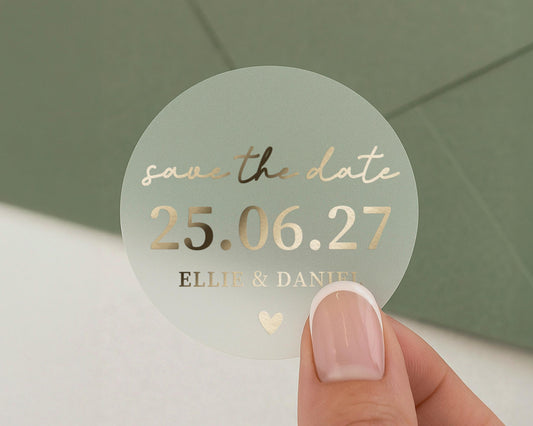 Save The Date Sticker, Gold Foil Save The Date, Wedding Sticker, Personalised Wedding Label, Custom Save The Date, Round Sticker
