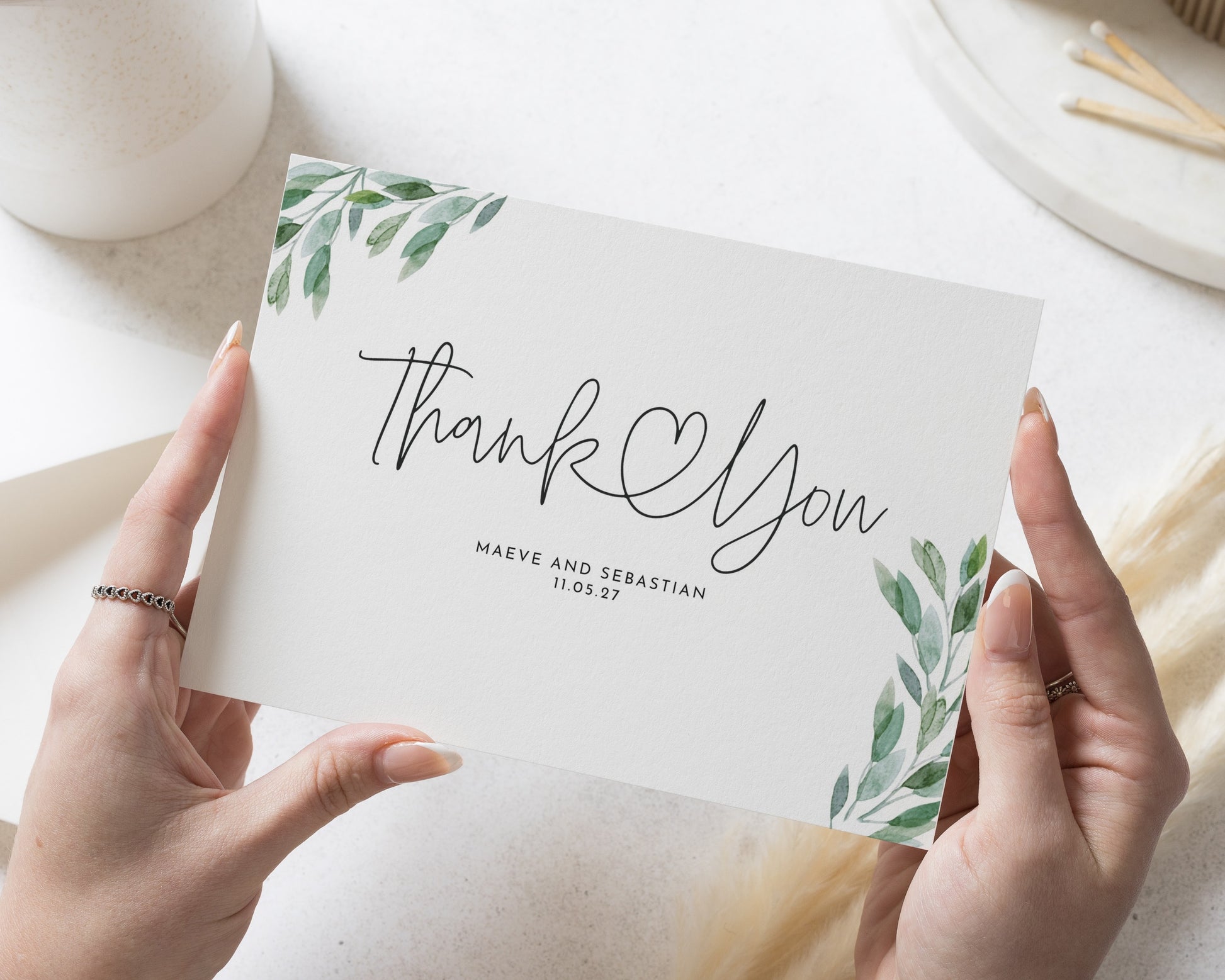 Personalised Wedding Thank You Cards, Personalised Thank You Cards, Greenery Wedding Thank You Cards, Folded Thank You Cards