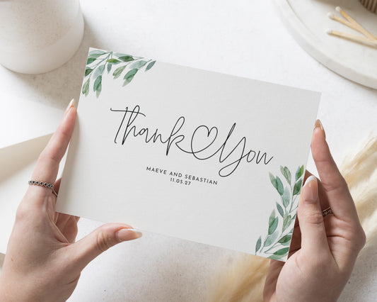 Personalised Wedding Thank You Cards, Personalised Thank You Cards, Greenery Wedding Thank You Cards, Folded Thank You Cards