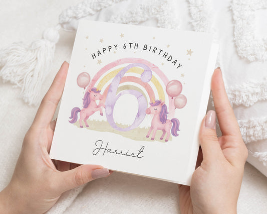 6th Birthday Card for Girl, Personalised Birthday Card, Unicorn Birthday Card, Rainbow Birthday Card, Daughter Granddaughter Birthday Card