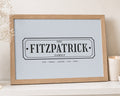 Personalised Family Name Print, Light Blue Wall Art, Custom Family Sign, New Home Gift, Family Gift, Hallway Wall Art, Oak Framed Print