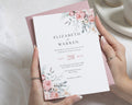 Blush Floral Wedding Invitations, Pink and Sage Greenery Wedding Invites, Elegant Botanical Personalised Wedding Invitation Suite
