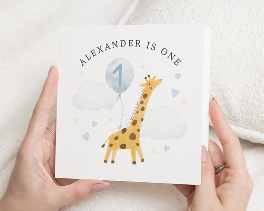1st Birthday Card for Boy, Personalised Giraffe Birthday Card, First Birthday Card, Birthday Card for Son, Cute Animal Birthday Card