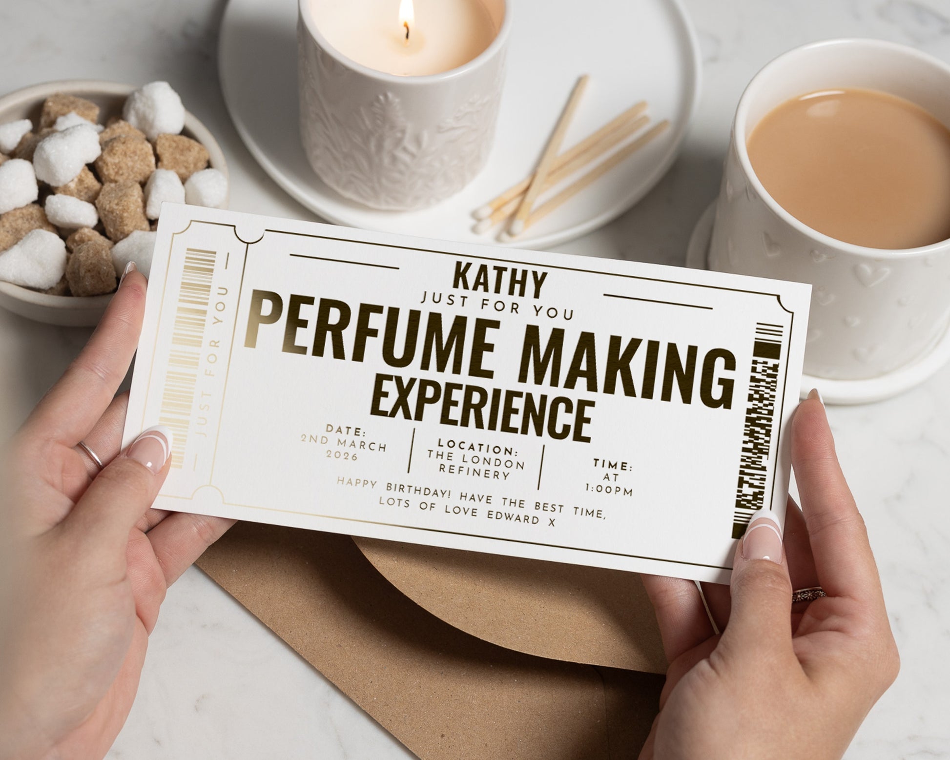 Personalised Perfume Making Experience Gift Voucher, Gold Foil Gift, Custom Experience Voucher for Her