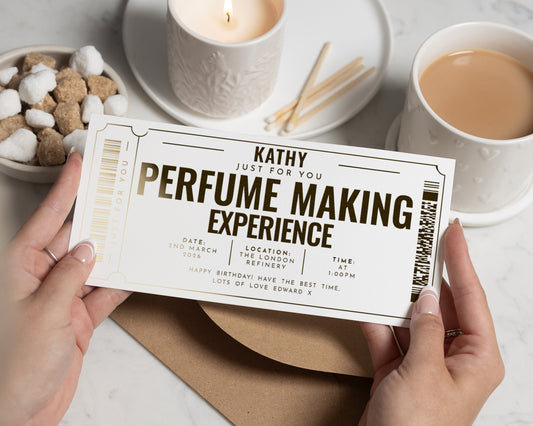 Personalised Perfume Making Experience Gift Voucher, Gold Foil Gift, Custom Experience Voucher for Her