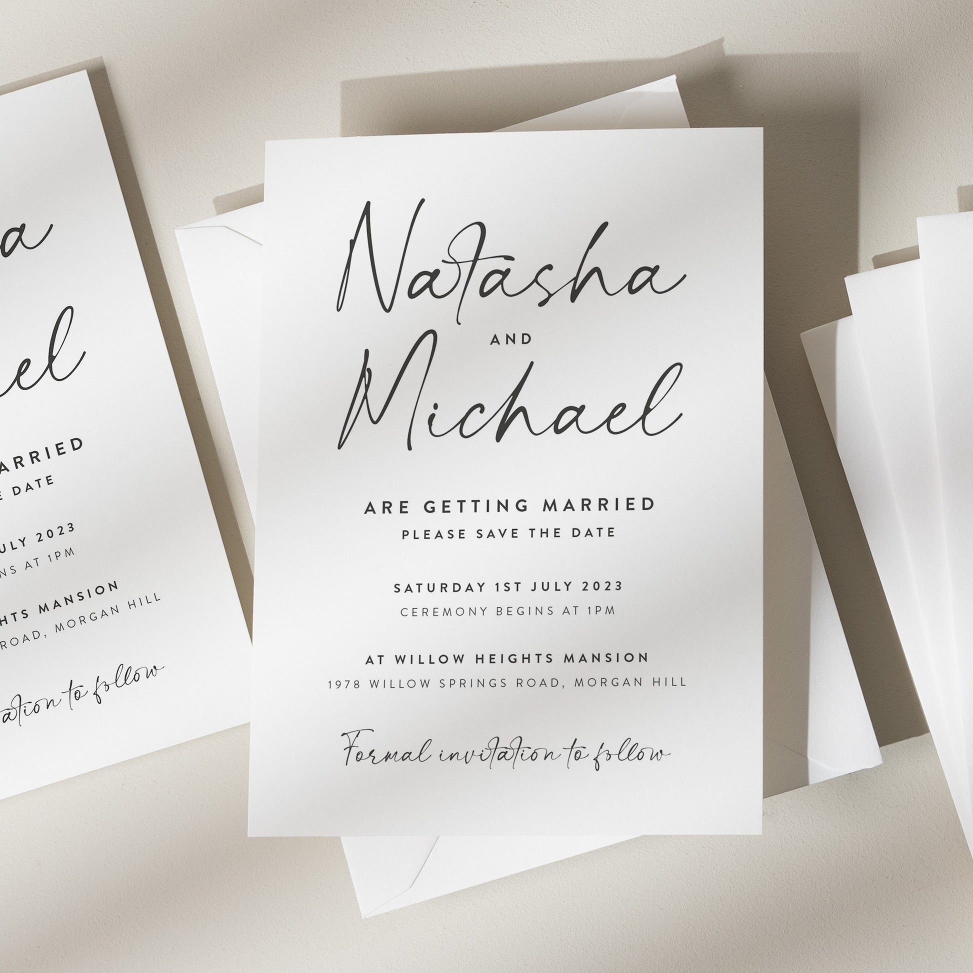 Minimalistic Save The Date Cards, Simple Calligraphy Save The Dates, Modern Wedding Save The Dates, Save The Date Cards Wedding &#39;Natasha&#39;