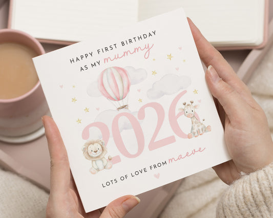 First Birthday Card from Mummy, Personalised 1st Birthday Card, Baby Girl Birthday Card, Safari Animal Birthday Card, Cute Card
