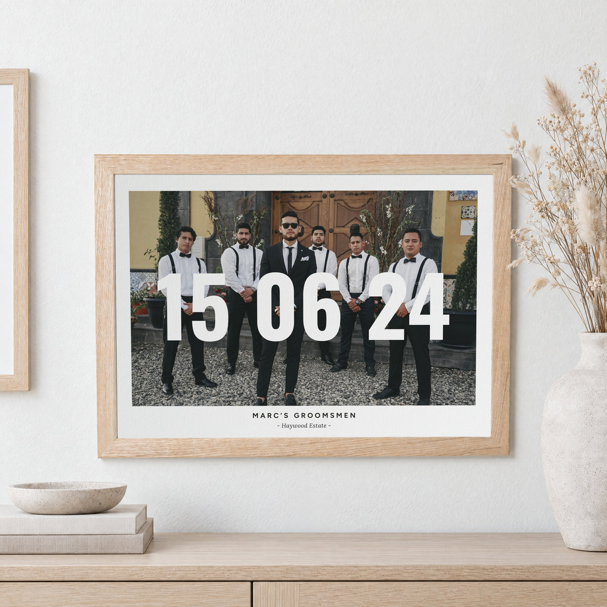 Personalised Wedding Photo Print, Custom Date Print From Your Photo, Groomsmen Gift, Wedding Party Keepsake, Oak Framed Print