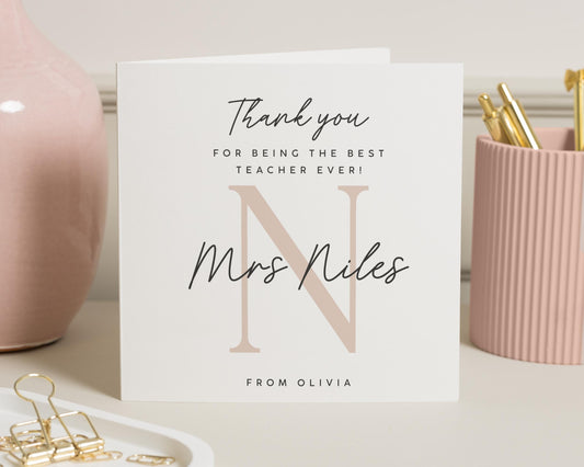 Thank You Teacher Card, Personalised Teacher Thank You Card, Custom Name Card, Thank You Card for Teacher, End of Term Card