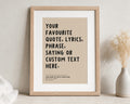 Personalised Song Lyrics Framed Print, Custom Quote Wall Art, Beige Wall Art, First Dance Gift, Wedding Gift, Anniversary Gift