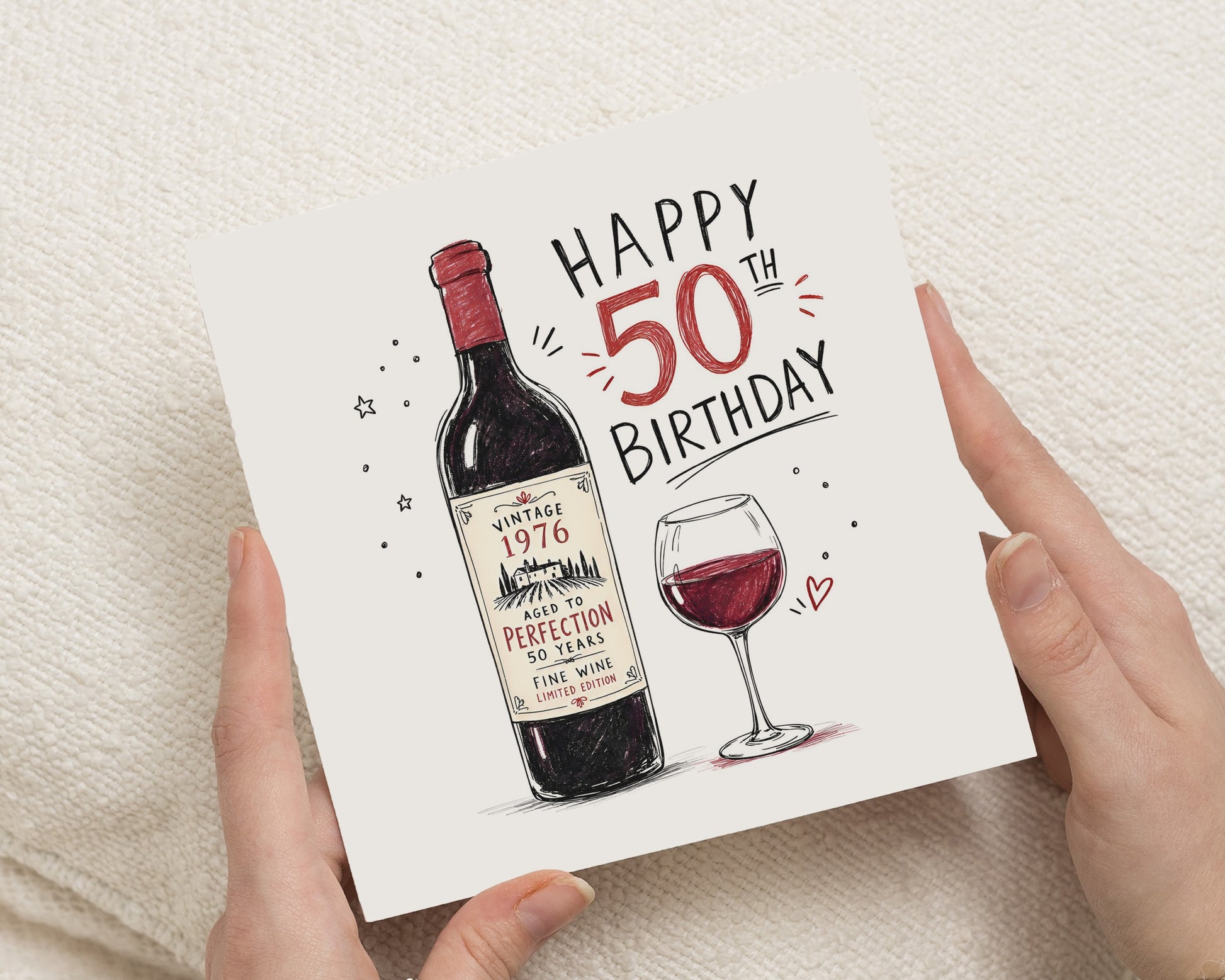 50th Birthday Card, 50th Birthday Card for Him, 50th Birthday Card for Her, Wine Birthday Card, Birthday Card for Dad or Mum, Age 50 Card