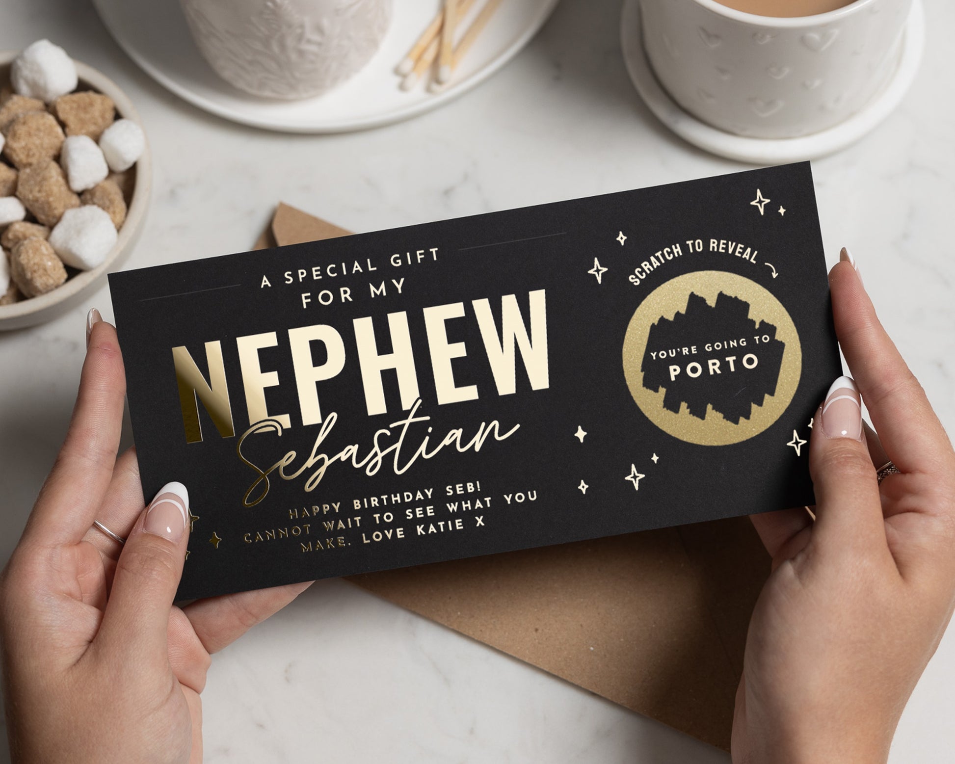 Scratch Off Holiday Reveal Gift Voucher for Nephew, Birthday Travel Gift, Weekend Away Reveal Card, Personalised Trip Voucher