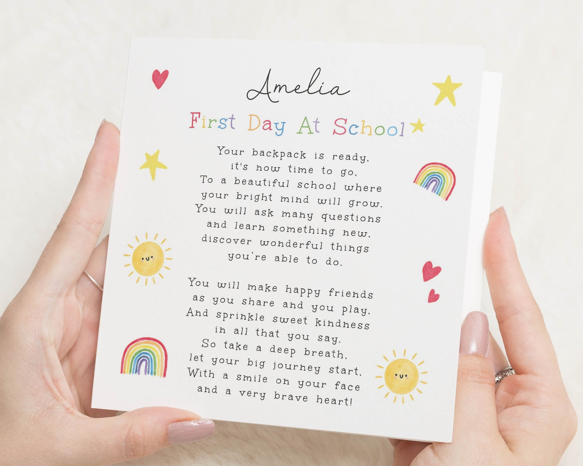 First Day at School Card, Personalised Starting School Card, Good Luck School Card, New School Card, Back to School Card, School Poem Card