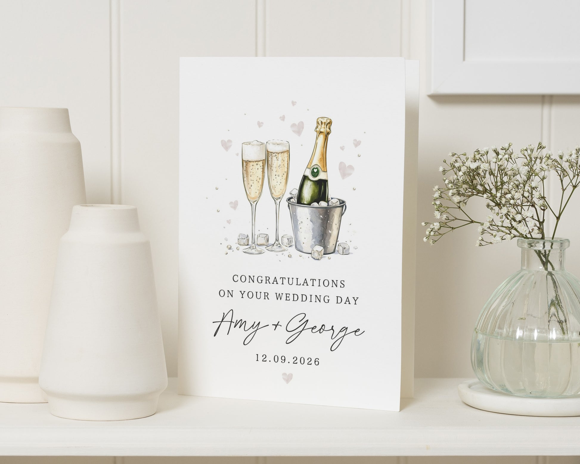 Personalised Wedding Card, Wedding Day Card, Congratulations Wedding Card, Champagne Wedding Card, Wedding Card for Couple