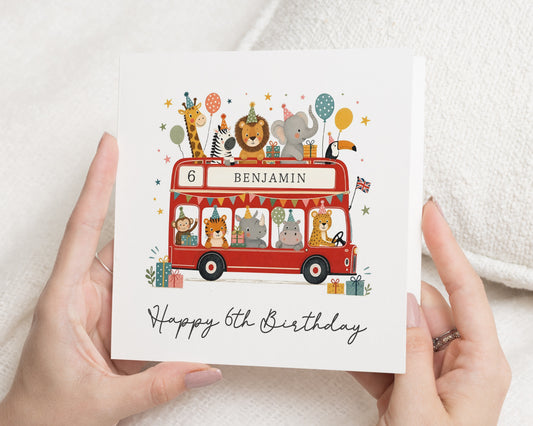 6th Birthday Card for Boy, Personalised Birthday Card, Safari Birthday Card, Jungle Animal Card, Birthday Card for Son Nephew