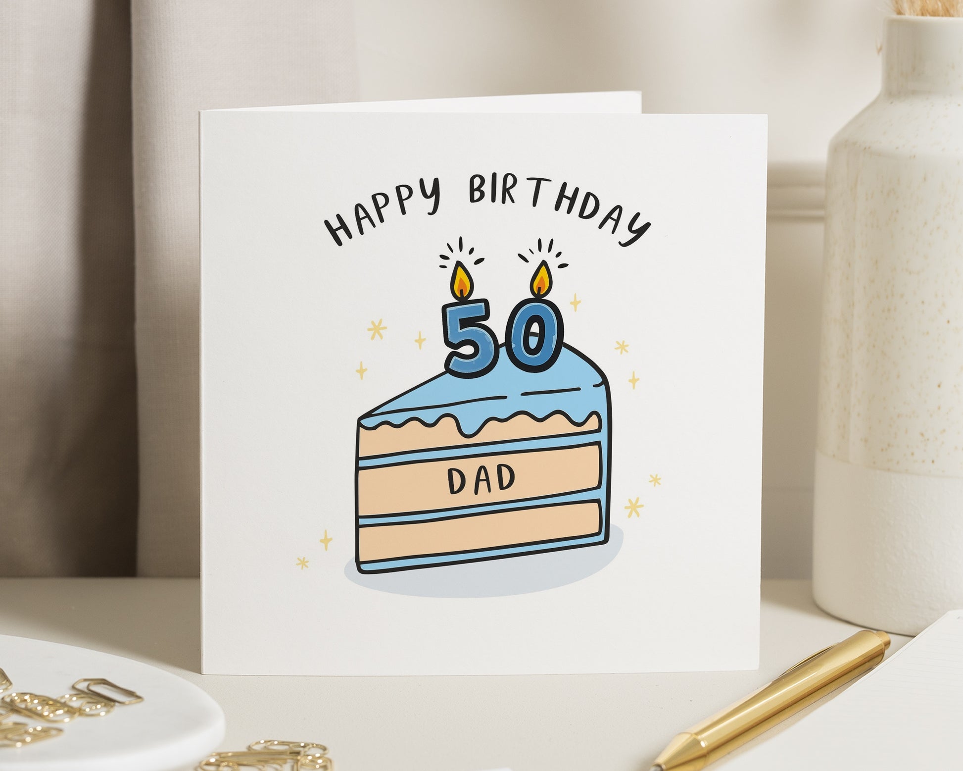 50th Birthday Card for Dad, Birthday Card for Him, Funny Cake Birthday Card, Personalised Dad Birthday Card, Milestone 50 Birthday Card
