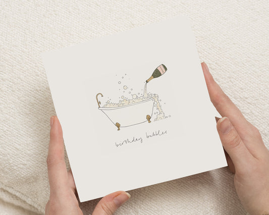 Birthday Card for Her, Birthday Bubbles Card, Birthday Card for Friend, Sparkling Wine Birthday Card, Relaxing Bath Birthday Card