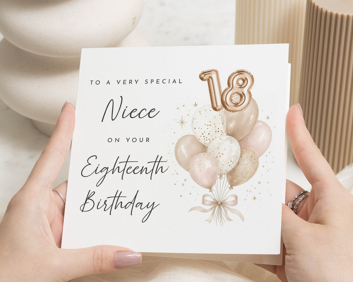 18th Birthday Card for Niece, Niece 18th Birthday Card, Eighteenth Birthday Card for Her, Birthday Card for Niece, 18 Balloon Card