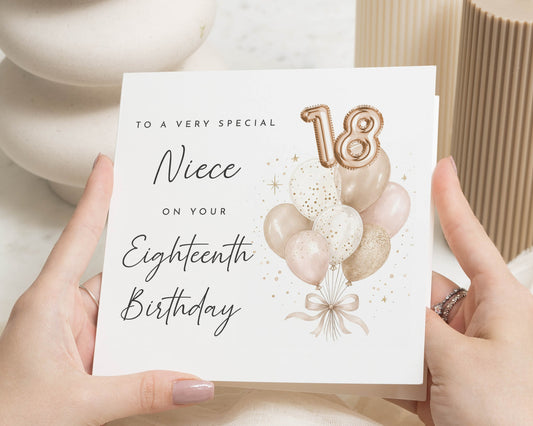 18th Birthday Card for Niece, Niece 18th Birthday Card, Eighteenth Birthday Card for Her, Birthday Card for Niece, 18 Balloon Card