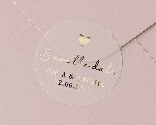 Save The Date Sticker, Gold Foil Wedding Sticker, Personalised Wedding Label, Engagement Sticker, Envelope Seal
