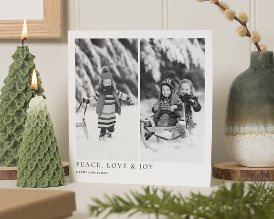 Personalised Photo Christmas Card, Square Christmas Card, Peace Love Joy, Pack of 10, 20, 50 or 100, Custom Christmas Card
