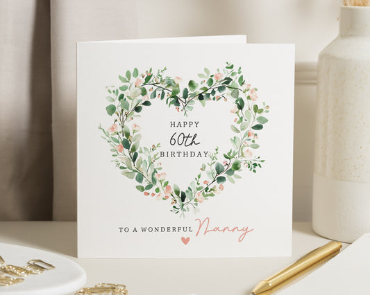 60th Birthday Card for Nanny, Birthday Card for Grandma, Floral Birthday Card, Birthday Card for Her, Personalised Birthday Card