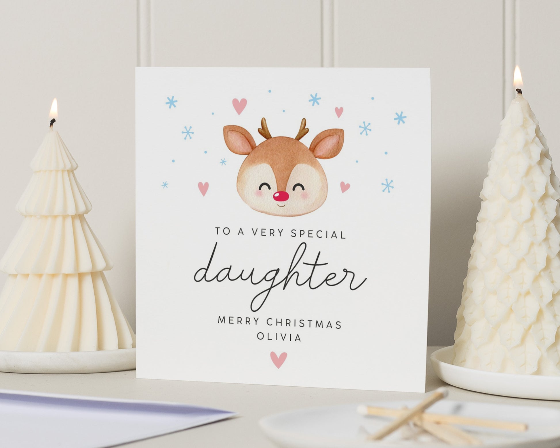Christmas Card for Daughter, Personalised Reindeer Christmas Card, Cute Christmas Card for Girl, Special Daughter Christmas Card