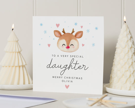 Christmas Card for Daughter, Personalised Reindeer Christmas Card, Cute Christmas Card for Girl, Special Daughter Christmas Card