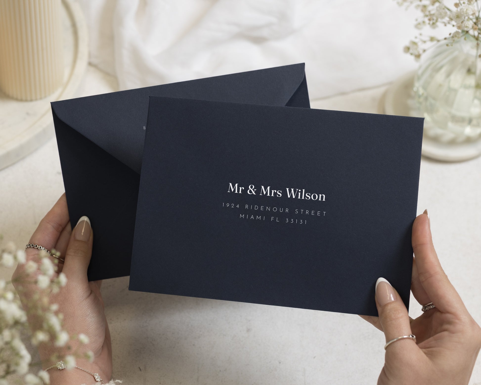 Navy Envelopes with White Ink Address Printing, C6, 5x7 or C5 Wedding Invitation Envelopes (Atlantic)