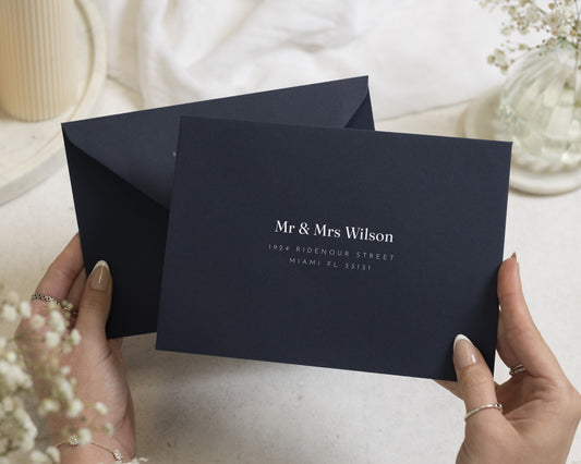 Navy Envelopes with White Ink Address Printing, C6, 5x7 or C5 Wedding Invitation Envelopes (Atlantic)