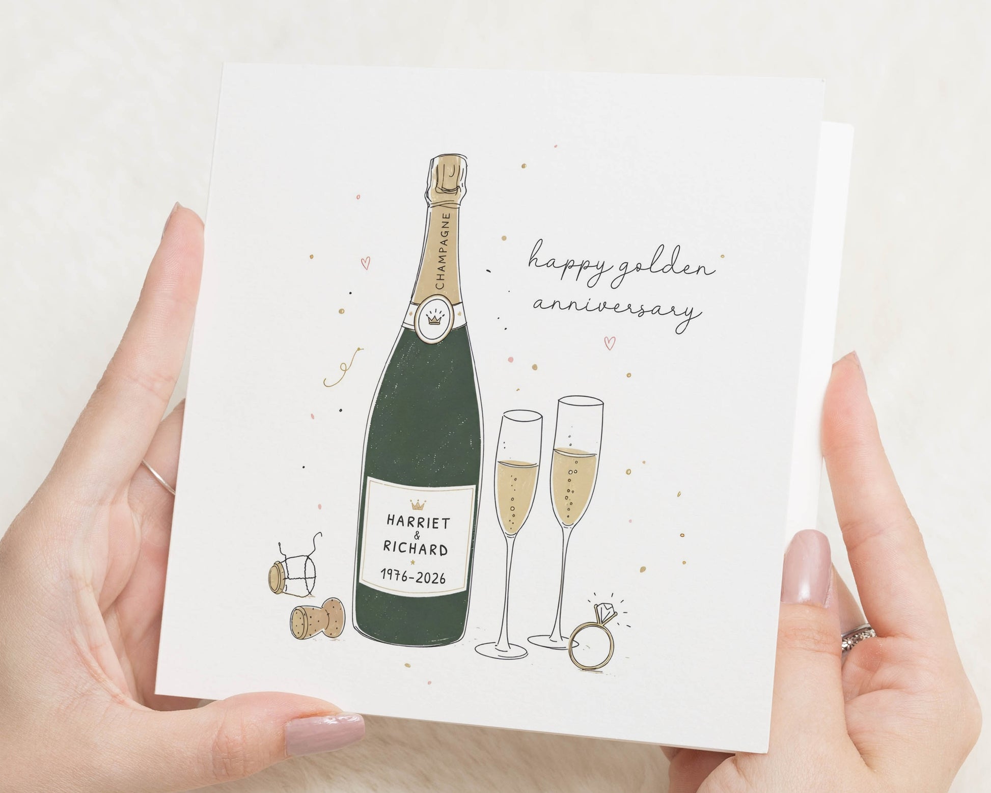 Golden Wedding Anniversary Card, 50th Anniversary Card, Personalised Anniversary Card for Couple, Champagne Anniversary Card