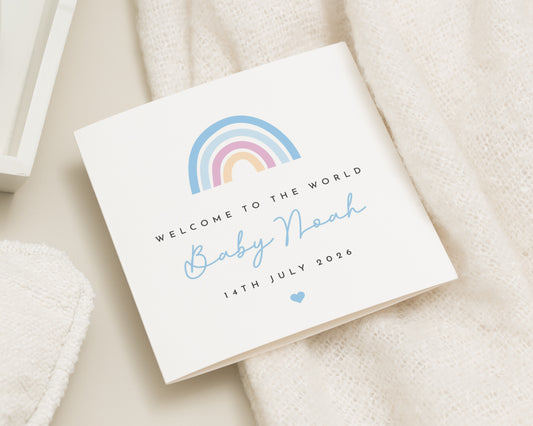 New Baby Card, Personalised Baby Card, Welcome To The World Card, Baby Boy Card, Rainbow Baby Card, Custom Name New Baby Card